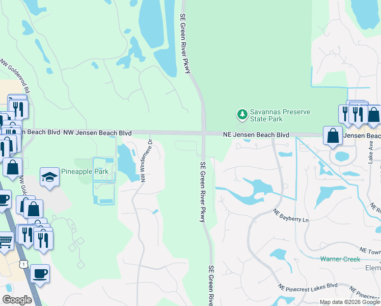 map of restaurants, bars, coffee shops, grocery stores, and more near Northwest Jensen Beach Boulevard in Jensen Beach