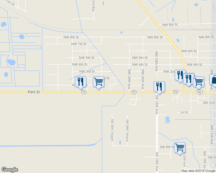 map of restaurants, bars, coffee shops, grocery stores, and more near 83 Northwest 30th Terrace in Okeechobee