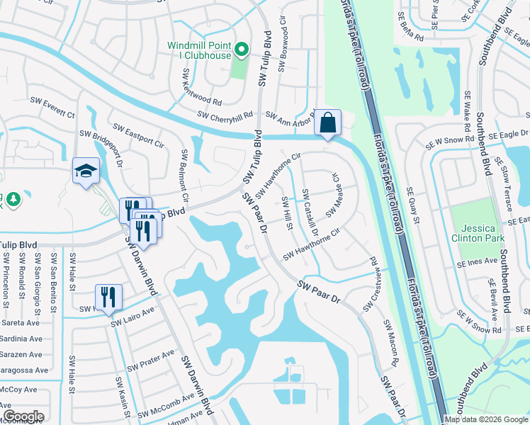 map of restaurants, bars, coffee shops, grocery stores, and more near 116 Southwest Paar Drive in Port St. Lucie