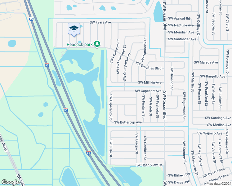 map of restaurants, bars, coffee shops, grocery stores, and more near 1882 Southwest Capehart Avenue in Port St. Lucie