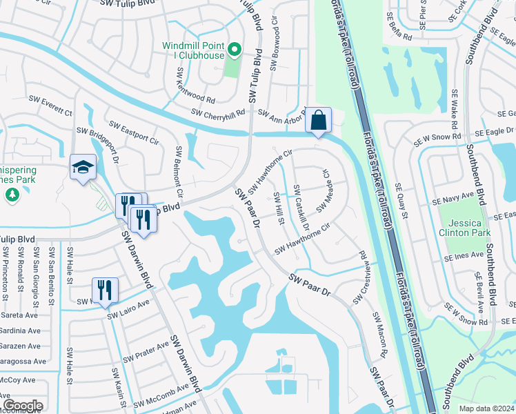 map of restaurants, bars, coffee shops, grocery stores, and more near 116 Southwest Paar Drive in Port Saint Lucie