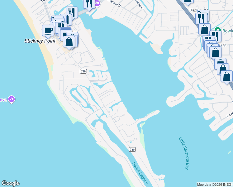 map of restaurants, bars, coffee shops, grocery stores, and more near 7321 Midnight Pass Road in Sarasota