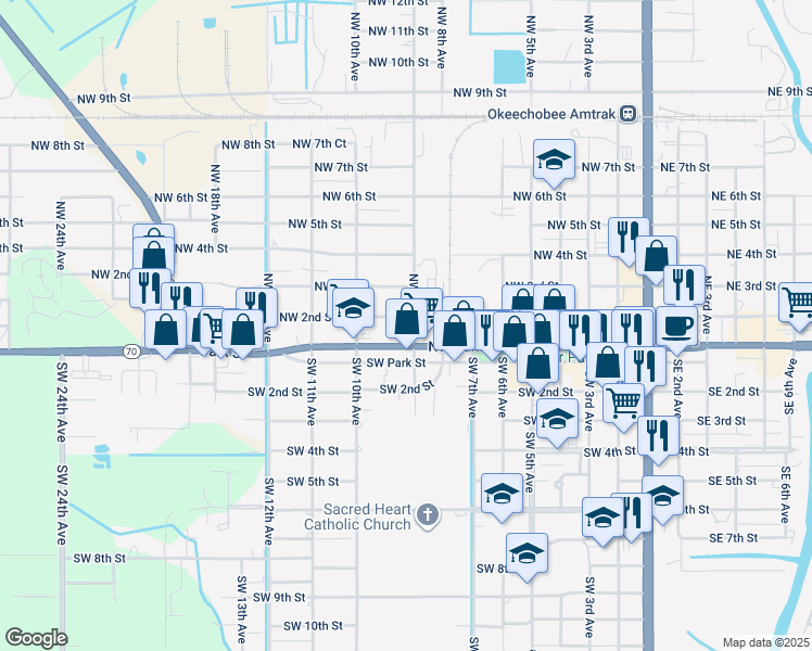map of restaurants, bars, coffee shops, grocery stores, and more near 111 Northwest 9th Avenue in Okeechobee