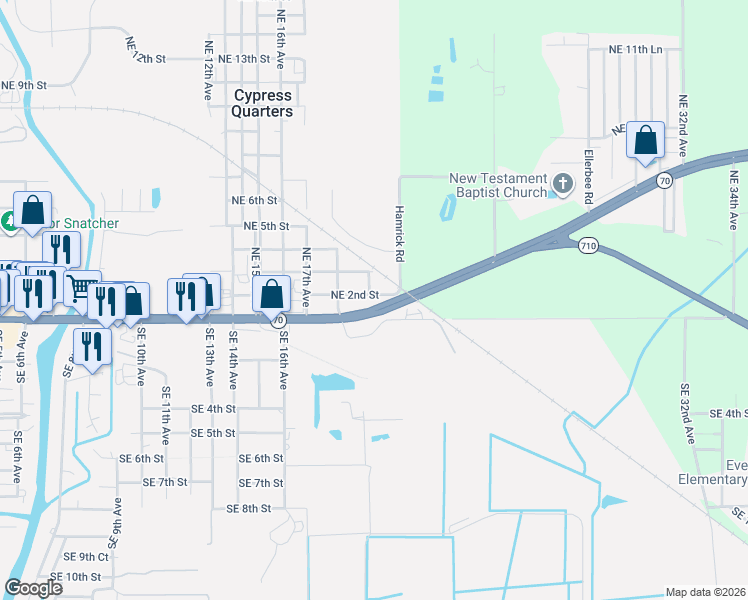 map of restaurants, bars, coffee shops, grocery stores, and more near 135 Northeast 19th Terrace in Okeechobee