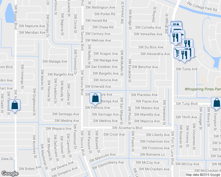 map of restaurants, bars, coffee shops, grocery stores, and more near 1226 Southwest Emerald Avenue in Port Saint Lucie