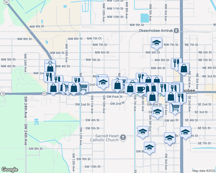 map of restaurants, bars, coffee shops, grocery stores, and more near 913 Northwest 2nd Street in Okeechobee