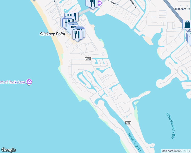 map of restaurants, bars, coffee shops, grocery stores, and more near 7208 Melaleuca Way in Sarasota