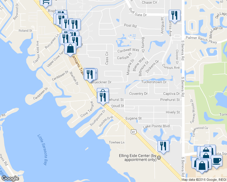 map of restaurants, bars, coffee shops, grocery stores, and more near 2043 Kai Dr in Sarasota
