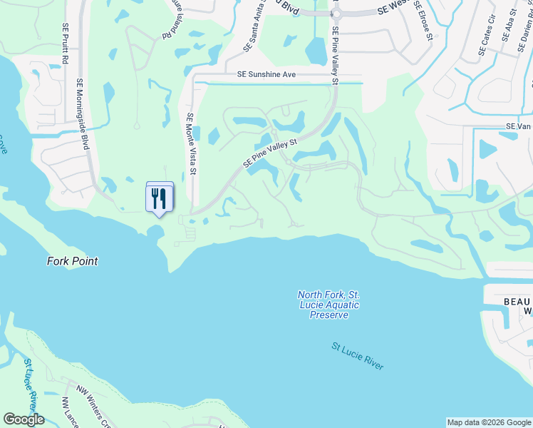 map of restaurants, bars, coffee shops, grocery stores, and more near 3407 Southeast Sandpiper Court in Port St. Lucie