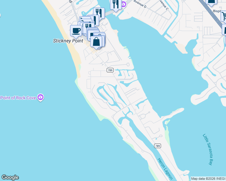 map of restaurants, bars, coffee shops, grocery stores, and more near 7236 Pine Needle Road in Sarasota