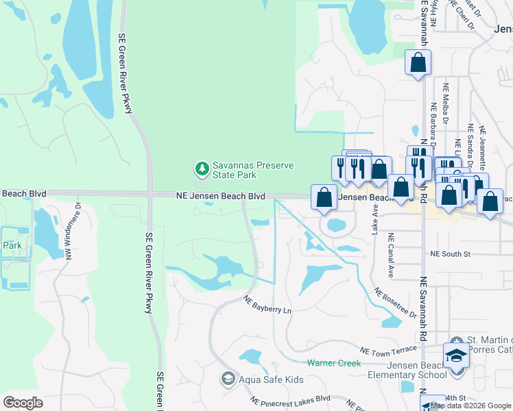 map of restaurants, bars, coffee shops, grocery stores, and more near 443 Northeast Abaca Way in Jensen Beach