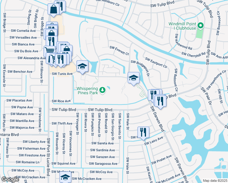 map of restaurants, bars, coffee shops, grocery stores, and more near 1000 Southwest Darwin Boulevard in Port Saint Lucie