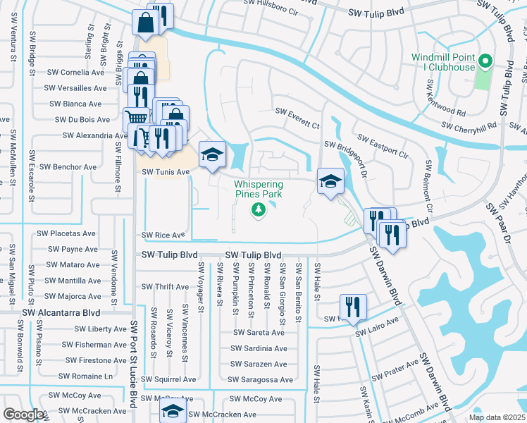 map of restaurants, bars, coffee shops, grocery stores, and more near 1000 Southwest Darwin Boulevard in Port Saint Lucie