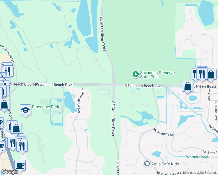 map of restaurants, bars, coffee shops, grocery stores, and more near Northwest Jensen Beach Boulevard in Jensen Beach