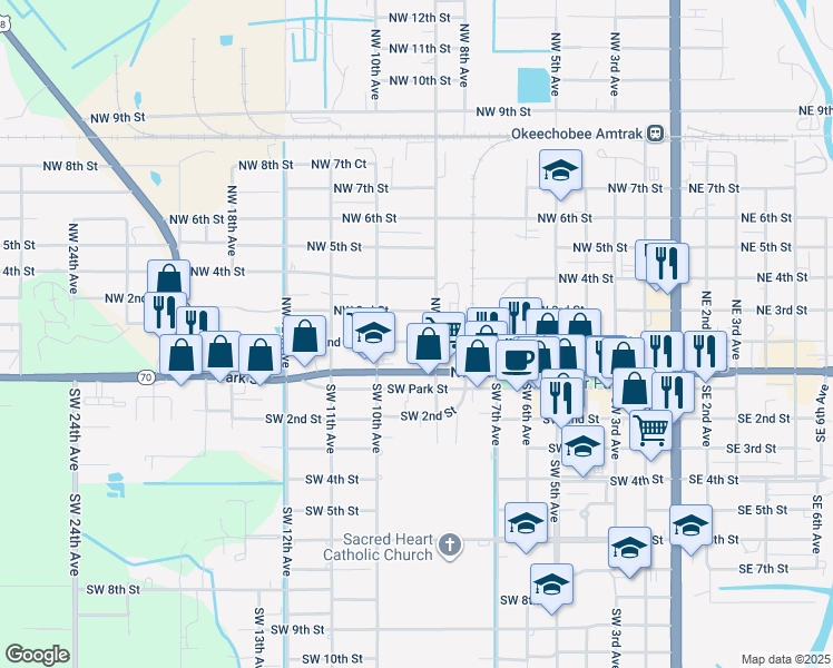 map of restaurants, bars, coffee shops, grocery stores, and more near 111 Northwest 9th Avenue in Okeechobee
