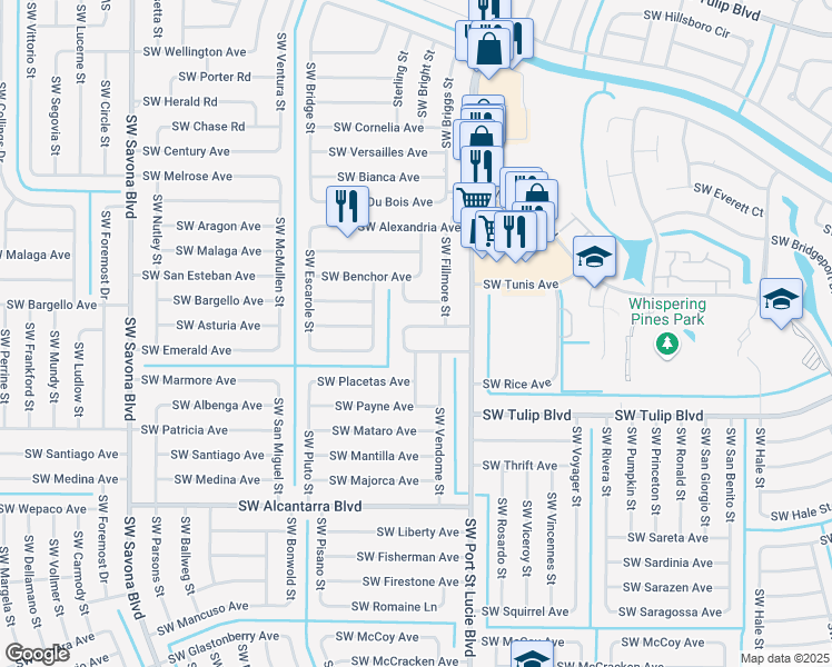 map of restaurants, bars, coffee shops, grocery stores, and more near 986 Southwest North Globe Avenue in Port St. Lucie