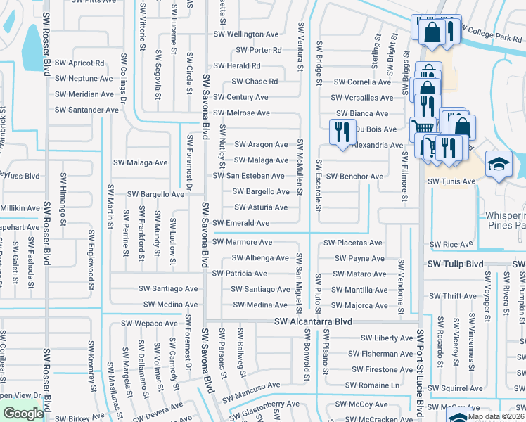 map of restaurants, bars, coffee shops, grocery stores, and more near 1234 Southwest Bargello Avenue in Port St. Lucie