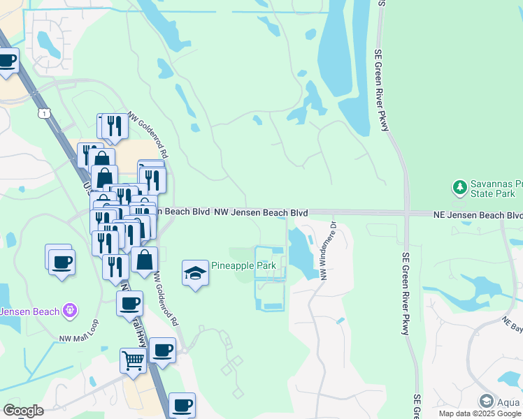 map of restaurants, bars, coffee shops, grocery stores, and more near Northwest Jensen Beach Boulevard in Jensen Beach