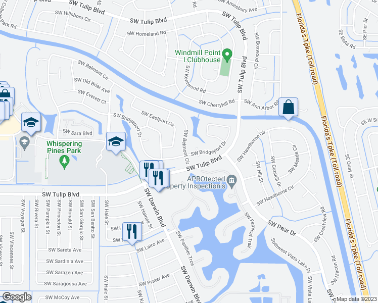 map of restaurants, bars, coffee shops, grocery stores, and more near 333 Southwest Bridgeport Drive in Port Saint Lucie