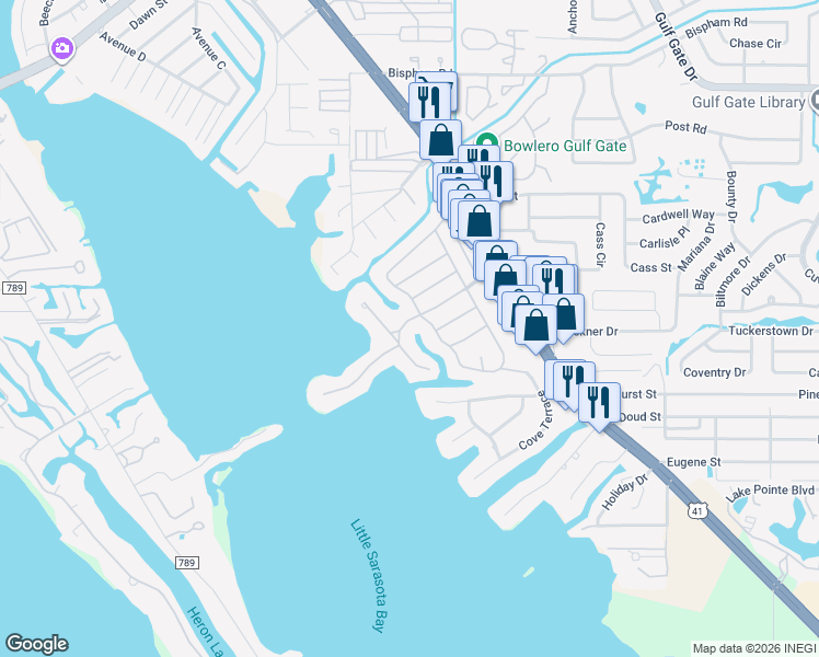 map of restaurants, bars, coffee shops, grocery stores, and more near 1707 Caribbean Drive in Sarasota