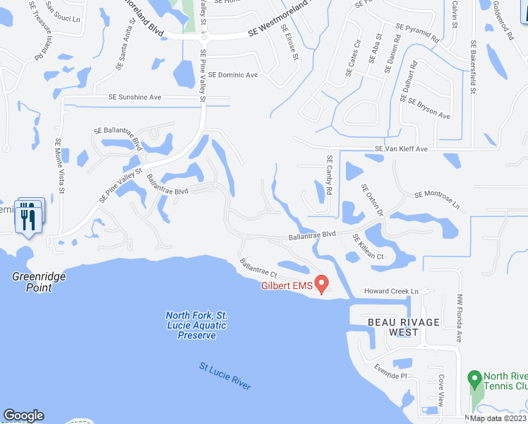 map of restaurants, bars, coffee shops, grocery stores, and more near 1597 Southeast Prestwick Lane in Port Saint Lucie