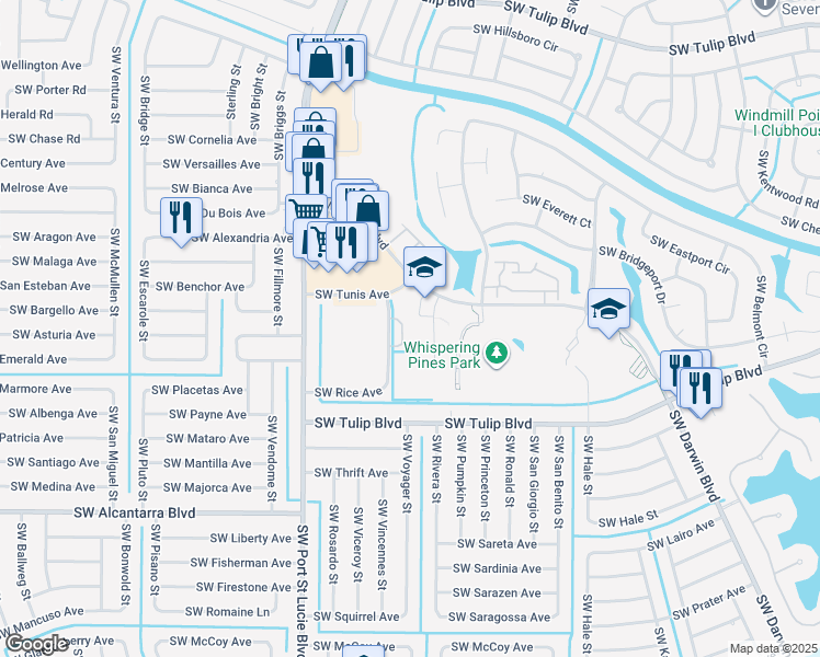 map of restaurants, bars, coffee shops, grocery stores, and more near 700 Southwest Darwin Boulevard in Port Saint Lucie