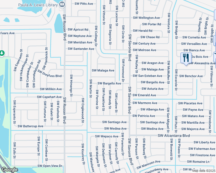 map of restaurants, bars, coffee shops, grocery stores, and more near 1430 Southwest Bargello Avenue in Port St. Lucie