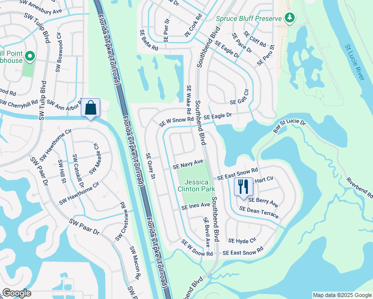 map of restaurants, bars, coffee shops, grocery stores, and more near 3209 Southeast Otis Lane in Port St. Lucie