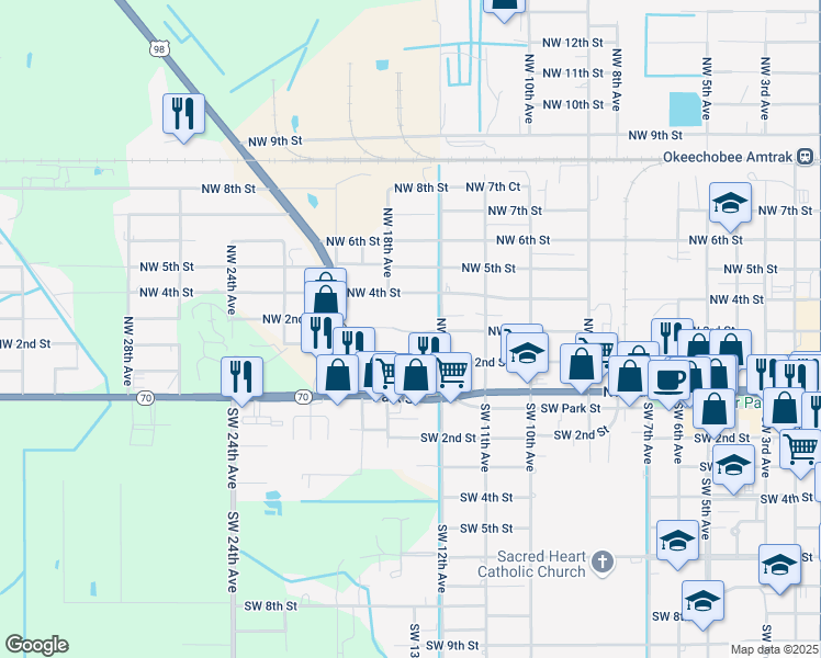 map of restaurants, bars, coffee shops, grocery stores, and more near 325 Northwest 12th Avenue in Okeechobee