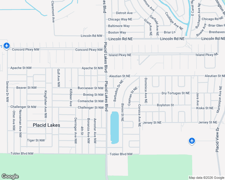 map of restaurants, bars, coffee shops, grocery stores, and more near 105 Bali Street Northeast in Lake Placid