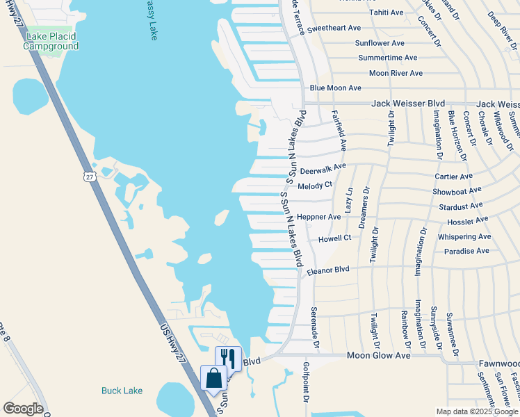 map of restaurants, bars, coffee shops, grocery stores, and more near 124 Temptation Lane in Lake Placid