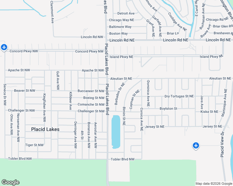 map of restaurants, bars, coffee shops, grocery stores, and more near 105 Bali St NE in Lake Placid