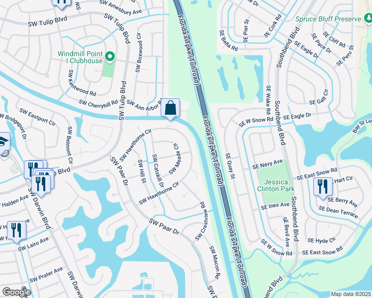 map of restaurants, bars, coffee shops, grocery stores, and more near 151 Southwest Oakland Avenue in Port St. Lucie
