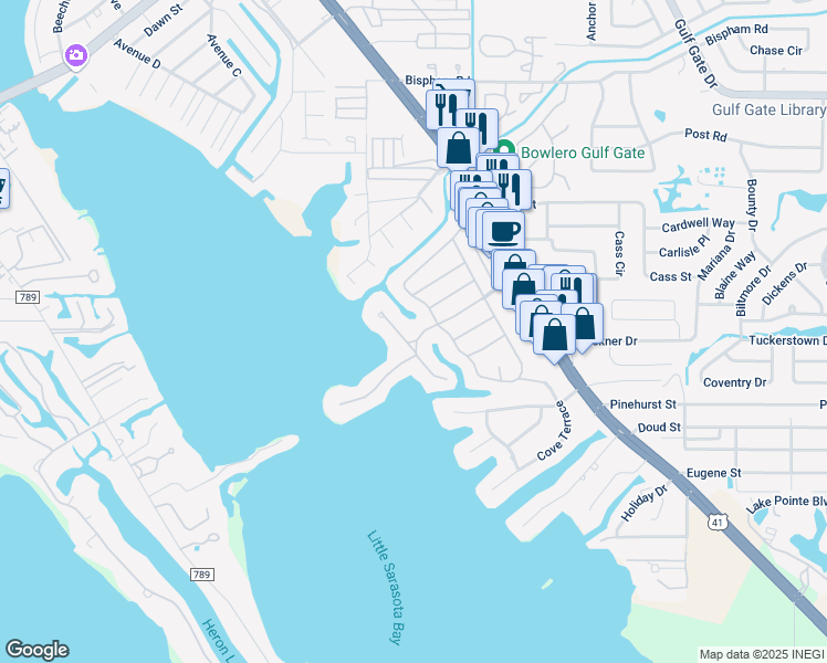 map of restaurants, bars, coffee shops, grocery stores, and more near 1707 Caribbean Drive in Sarasota