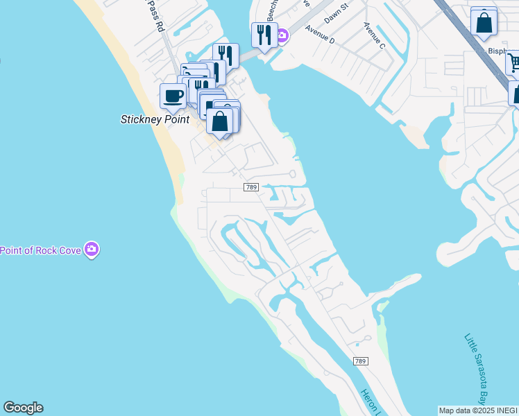 map of restaurants, bars, coffee shops, grocery stores, and more near 1132 Crescent Street in Sarasota