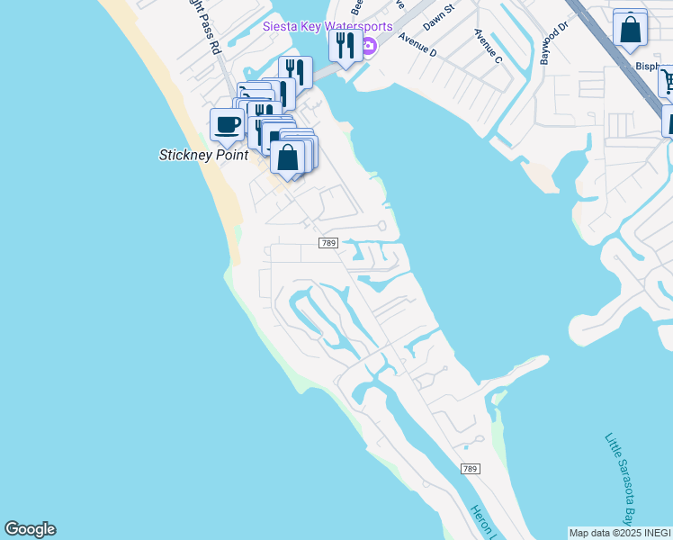 map of restaurants, bars, coffee shops, grocery stores, and more near 7006 Midnight Pass Road in Sarasota