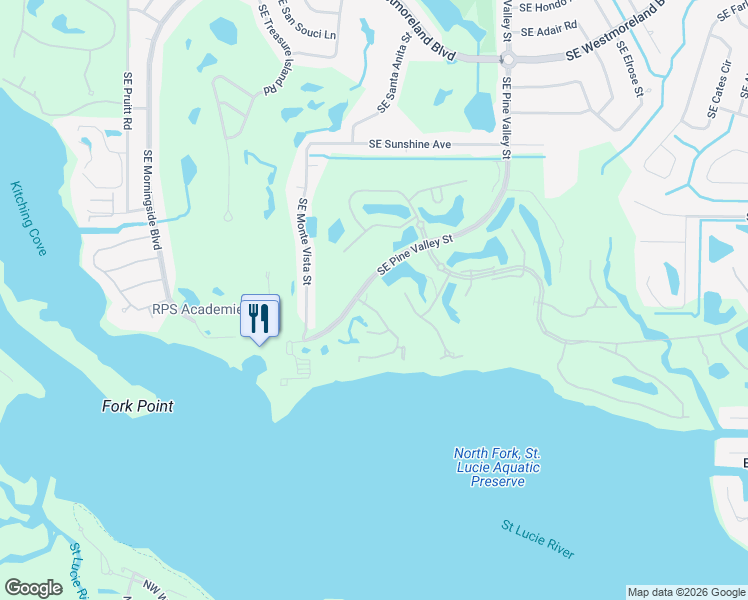 map of restaurants, bars, coffee shops, grocery stores, and more near 3307 Southeast Sandpiper Court in Port St. Lucie
