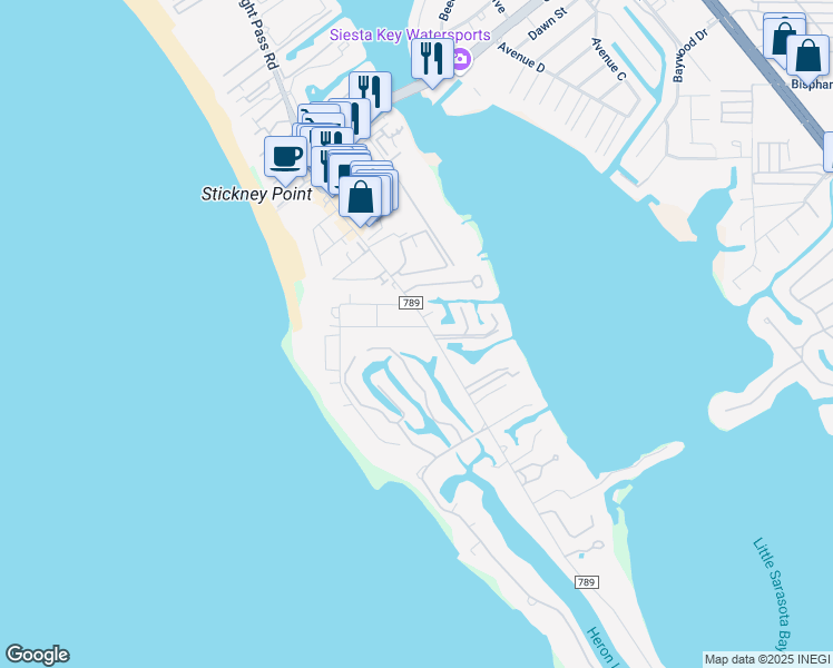 map of restaurants, bars, coffee shops, grocery stores, and more near 1138 Crescent Street in Sarasota