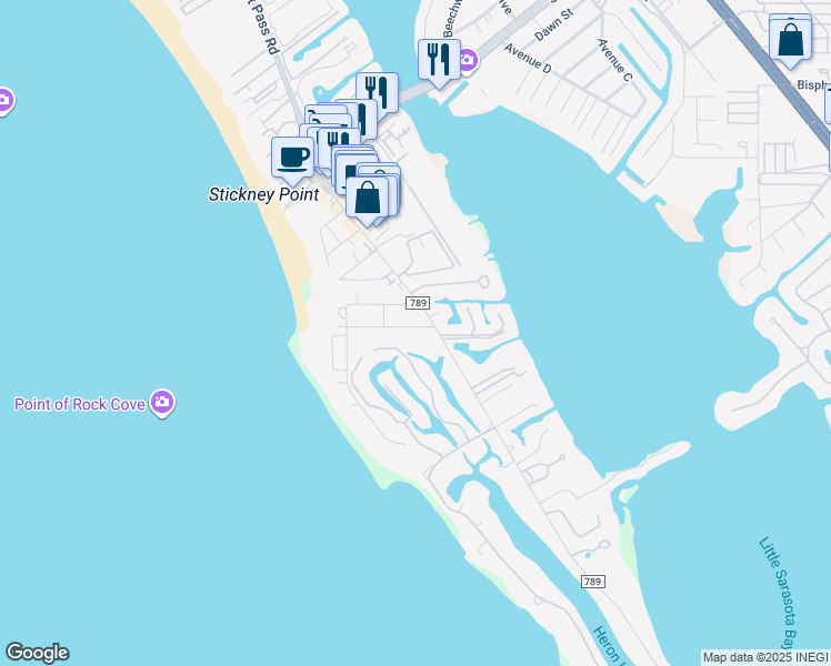 map of restaurants, bars, coffee shops, grocery stores, and more near 1132 Crescent Street in Sarasota