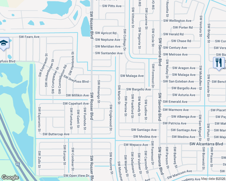 map of restaurants, bars, coffee shops, grocery stores, and more near 1662 Southwest Cefalu Circle in Port St. Lucie