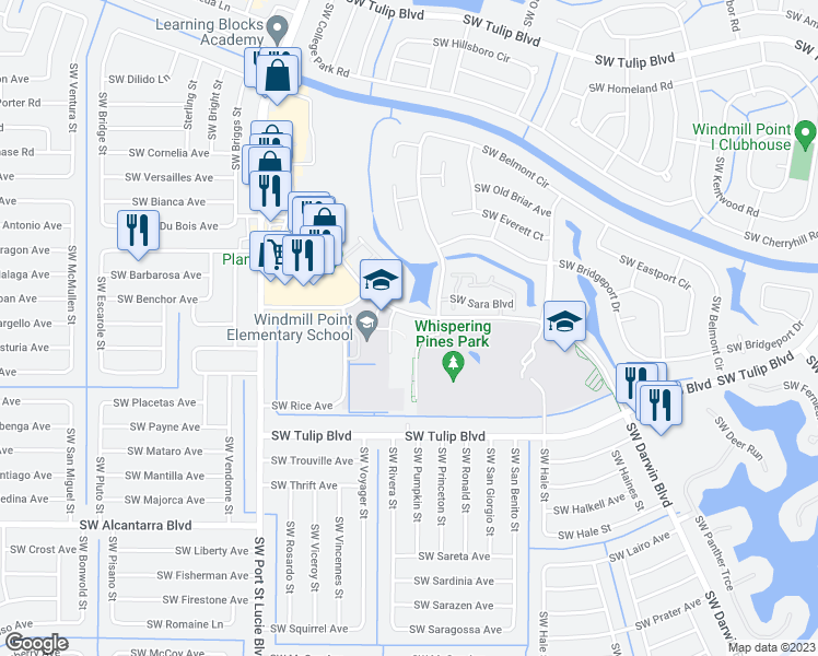 map of restaurants, bars, coffee shops, grocery stores, and more near 750 Southwest Darwin Boulevard in Port St. Lucie