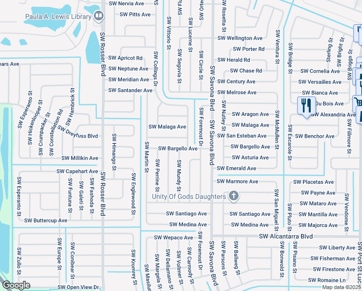 map of restaurants, bars, coffee shops, grocery stores, and more near 1429 Southwest Bargello Avenue in Port St. Lucie