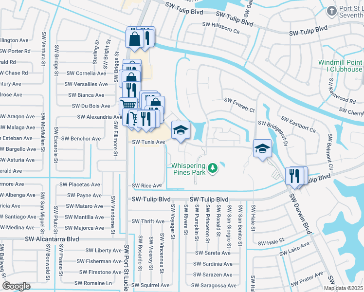 map of restaurants, bars, coffee shops, grocery stores, and more near 700 Southwest Darwin Boulevard in Port Saint Lucie