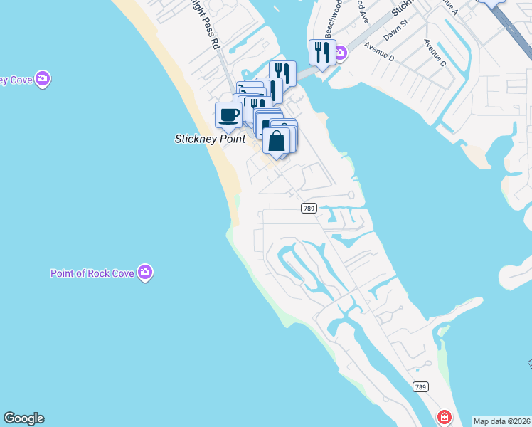 map of restaurants, bars, coffee shops, grocery stores, and more near 6744 Sarasea Circle in Sarasota