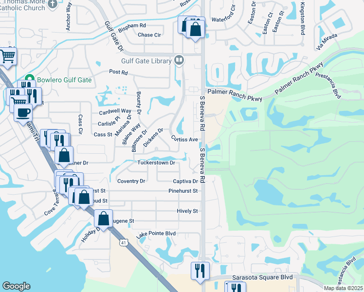 map of restaurants, bars, coffee shops, grocery stores, and more near 2895 Hardee Drive in Sarasota