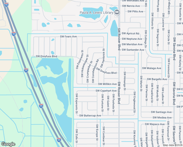 map of restaurants, bars, coffee shops, grocery stores, and more near 3260 Southwest Constellation Road in Port St. Lucie