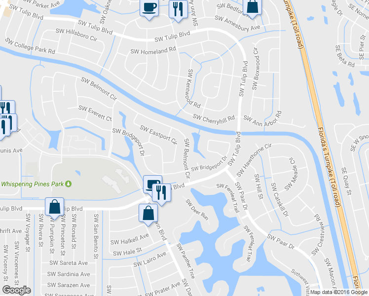 map of restaurants, bars, coffee shops, grocery stores, and more near 354 Southwest Belmont Circle in Port St. Lucie