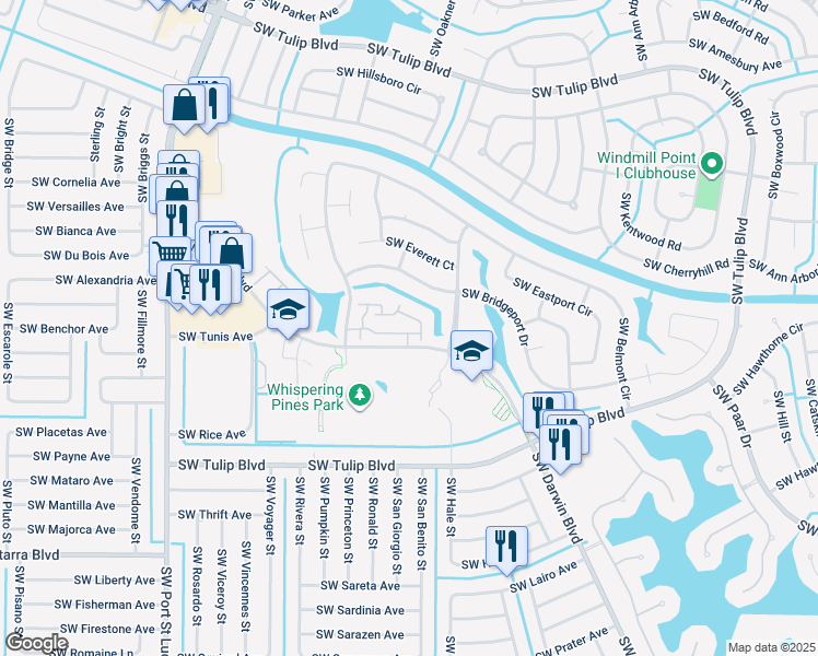 map of restaurants, bars, coffee shops, grocery stores, and more near 620 Southwest Jeanne Street in Port St. Lucie