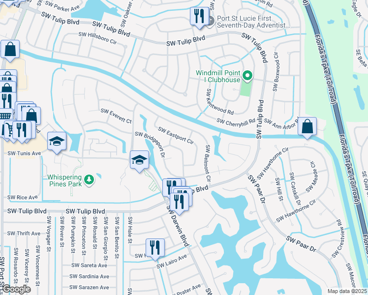 map of restaurants, bars, coffee shops, grocery stores, and more near 3241 Southwest Ronlea Court in Port St. Lucie