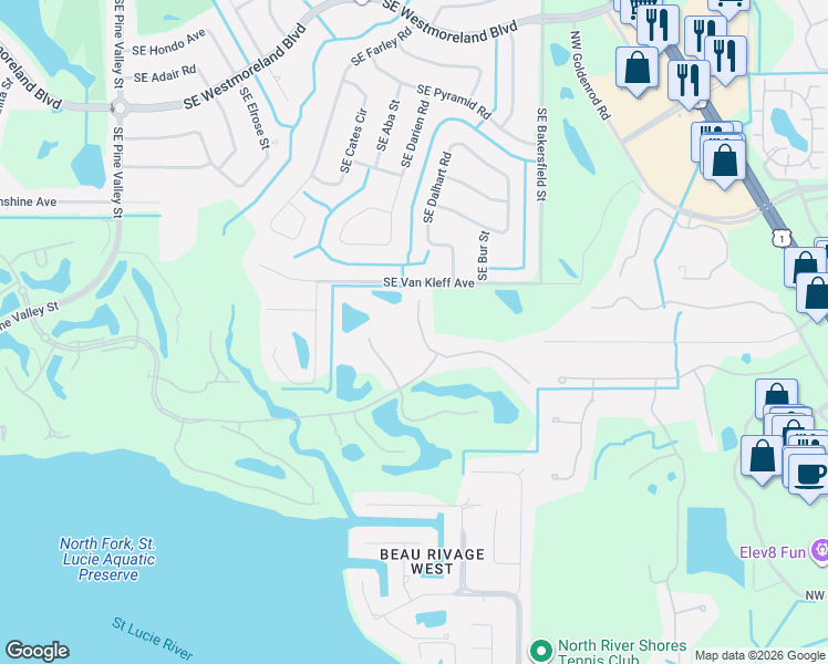 map of restaurants, bars, coffee shops, grocery stores, and more near 2216 Southeast Stonehaven Road in Port St. Lucie